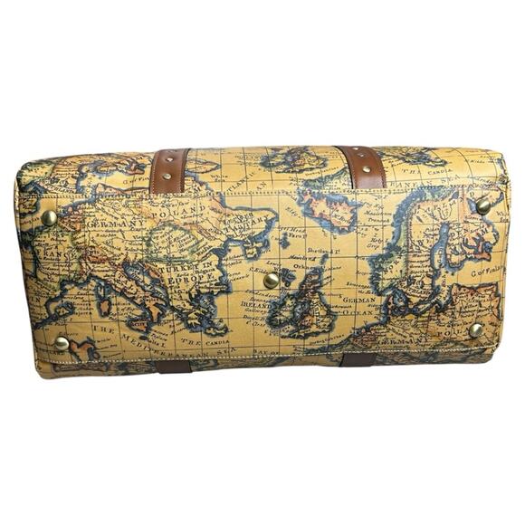 Patricia Nash Milano Weekender Duffel Bag European Map Patina Coated Linen NWT - Picture 3 of 12